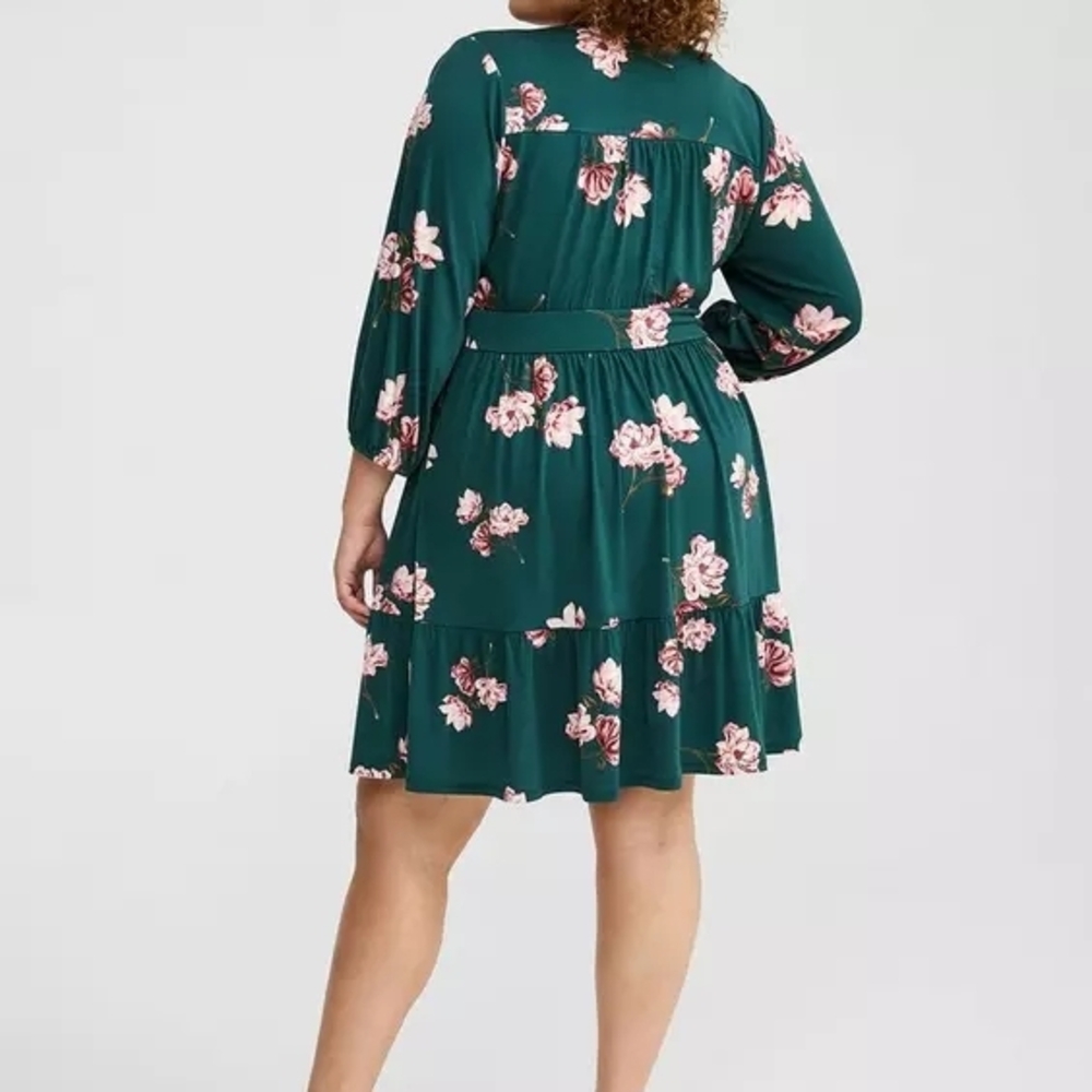 Torrid Mini Studio Knit Surplice Tiered Dress- 1x - Picture 2 of 9